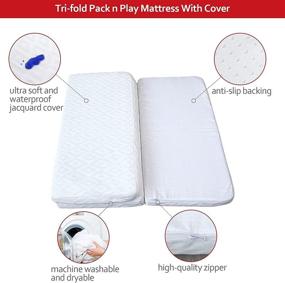 img 1 attached to Trifold Pack and Play Mattress Topper - Ultra Soft Jacquard 🛏️ Water-Resistant Foldable Playard Playpen Mattress Pad - Mini Crib Mattress 38x26x2 Inch