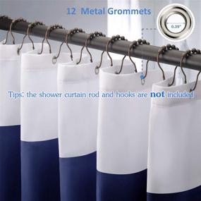 img 1 attached to 🛁 AmazerBath 72x72 Blue Fabric Shower Curtain - 120G Navy Striped Washable Classic Curtain with 2 Heavy Duty Stones for Bathroom, Home, Hotel