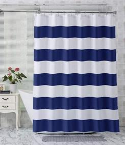img 4 attached to 🛁 AmazerBath 72x72 Blue Fabric Shower Curtain - 120G Navy Striped Washable Classic Curtain with 2 Heavy Duty Stones for Bathroom, Home, Hotel