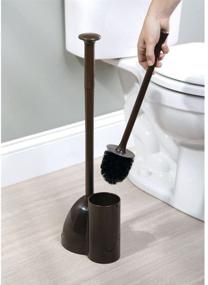 img 1 attached to mDesign Slim Toilet Brush and Plunger Combo Set with Holder - Dark Brown, Covered Lid Brush, 2 Pack for Bathroom Storage and Organization