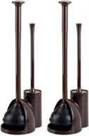 mdesign slim toilet brush and plunger combo set with holder - dark brown, covered lid brush, 2 pack for bathroom storage and organization logo