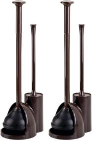 img 4 attached to mDesign Slim Toilet Brush and Plunger Combo Set with Holder - Dark Brown, Covered Lid Brush, 2 Pack for Bathroom Storage and Organization