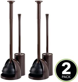 img 3 attached to mDesign Slim Toilet Brush and Plunger Combo Set with Holder - Dark Brown, Covered Lid Brush, 2 Pack for Bathroom Storage and Organization