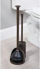 img 2 attached to mDesign Slim Toilet Brush and Plunger Combo Set with Holder - Dark Brown, Covered Lid Brush, 2 Pack for Bathroom Storage and Organization