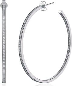 img 4 attached to SWEETV Large Silver Hoop Earrings for Women and Girls - Stylish Half Hoop Earrings with Cubic Zirconia