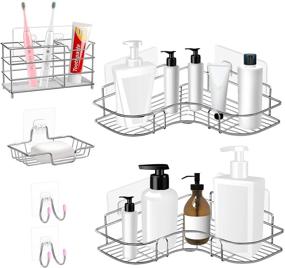 img 4 attached to 🚿 6-Pack CGBE Corner Shower Caddy Set: Wall-Mounted Shower Shelf with Soap Dish Holder, Electric Toothbrush Holder, and Adhesive Hooks - No Drilling Shower Organizer for Kitchen and Toilet