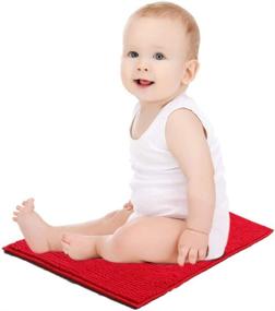 img 1 attached to 🛀 Eanpet Chenille Bath Mat: Non-Slip Microfiber Floor Mat for Kids, Ultra Soft & Quick Drying Rug, Water Absorbent Shower Mat in Red (16" x 24")