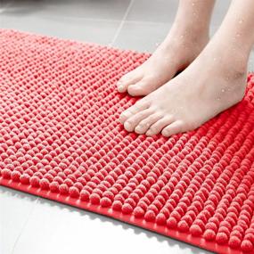 img 3 attached to 🛀 Eanpet Chenille Bath Mat: Non-Slip Microfiber Floor Mat for Kids, Ultra Soft & Quick Drying Rug, Water Absorbent Shower Mat in Red (16" x 24")