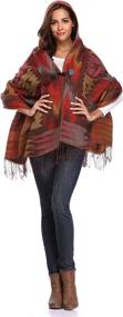 img 2 attached to 🧥 Amy Babe Aztec Print Bohemian Blanket Poncho Cape Shawl with Tassel Hoodie Cloak