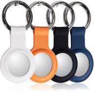 📦 4-pack silicone case for airtags 2021: protective cover with keychain for suitcases, bags, keys & pets - black-dark blue-white-orange logo