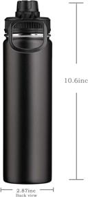 img 1 attached to FLLO MOTION 22oz Vacuum Insulated Water Bottle: Wide Mouth Dual Lid - Reusable Stainless Steel Flask, Chug Lid (Black)