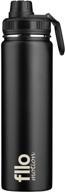 fllo motion 22oz vacuum insulated water bottle: wide mouth dual lid - reusable stainless steel flask, chug lid (black) логотип