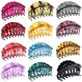 img 4 attached to 💁 Fashionable Tortoise Hair Claw Clips - Set of 12 Large Jaw Clips for Women with Strong Hold