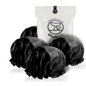 img 4 attached to 🚿 Reusable Extra Large Shower Cap for Men and Women (Black 4 Pack XL) - Waterproof Satin Double Layer EVA Cap for Long Hair