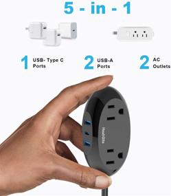 img 3 attached to 🔌 Компактная мини-продуктовая полоса питания с USB C, удлинительным шнуром длиной 5 футов, 2 розетками и 3 портами USB (15 Вт 3,1 А) - путешественники, рабочие столы, дома и офисы.