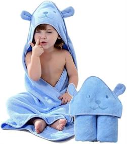 img 4 attached to 🐻 Soft and Cozy Organic Cotton Hooded Towel for Kids - Extra Large Toddler Poncho Towel for Beach, Shower, and Pool - 35"x35" Adorable Bear Design
