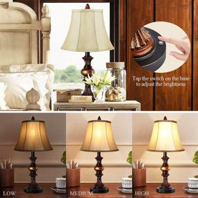 img 1 attached to Set of 2 Touch Control Vintage Bedside Lamps with Dual USB Charging Ports, 3-Way Dimmable Bronze Finish Table Lamps, Bell Shape Faux Silk Shade for Living Room, Bedroom