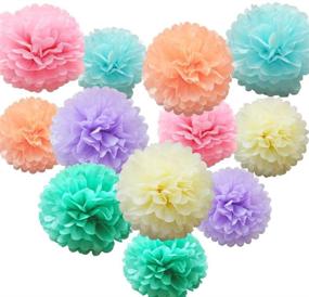 img 4 attached to Vibrant Rainbow Tissue Paper Pom Poms for Party Decor - iShyan 12 Pcs Assorted Flower Balls
