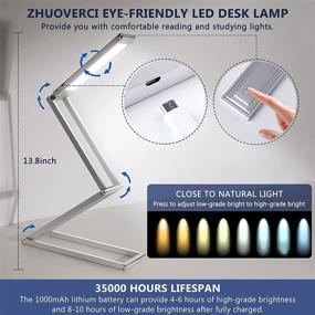 img 3 attached to 💡 ZHUOVERCI LED Desk Lamp - Anti Blue Light Reading Lamp with 360° Rotating Lamp Cap - Foldable Cordless Lamp - Aluminium Alloy Small Desk Lamp - Adjustable Brightness - Ideal for Home Office Use - Silver