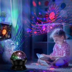 img 3 attached to MOKOQI Baby Night Light Lamps for Bedroom with Romantic Rotating Star and Sky Moon Cosmos Projector Lights, Color Changing LED for Kids Girls Boys, Baby Nursery Gift (Black-2 Lids)