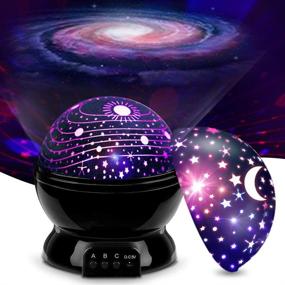 img 4 attached to MOKOQI Baby Night Light Lamps for Bedroom with Romantic Rotating Star and Sky Moon Cosmos Projector Lights, Color Changing LED for Kids Girls Boys, Baby Nursery Gift (Black-2 Lids)