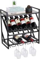 🍷 stylish vintage wall mounted wine rack with stem glass holder - industrial black wine rack wall décor, 3 tier 20 inch logo