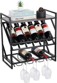 img 4 attached to 🍷 Stylish Vintage Wall Mounted Wine Rack with Stem Glass Holder - Industrial Black Wine Rack Wall Décor, 3 Tier 20 inch