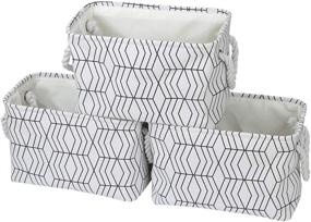 img 4 attached to 📦 Black Grids Collapsible Storage Basket Set - 3 Pack Organizer for Nursery, Home Office, Closet - Foldable Cube Linen Shelf Basket with Rope Handles - 13.8 x 7.9 x 8.5 inches