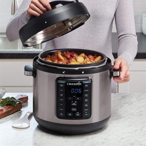 img 1 attached to 🥘 Versatile Crock-Pot 8-Quart Multi-Use XL Express Crock: Slow Cook, Pressure Cook, Boil, Simmer - Black Stainless Edition