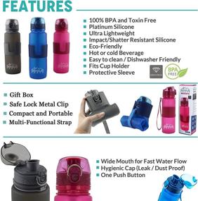 img 2 attached to 🌍 Genius Earth Foldable Water Bottle - Collapsible, Portable, Silicone Drink Bottle for Hiking, Sports & Travel. Lightweight, Reusable Bottles for Men, Women and Kids. BPA Free. 22oz - Enhanced SEO