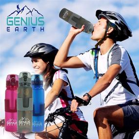 img 3 attached to 🌍 Genius Earth Foldable Water Bottle - Collapsible, Portable, Silicone Drink Bottle for Hiking, Sports & Travel. Lightweight, Reusable Bottles for Men, Women and Kids. BPA Free. 22oz - Enhanced SEO