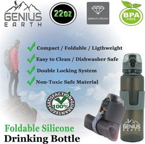 img 1 attached to 🌍 Genius Earth Foldable Water Bottle - Collapsible, Portable, Silicone Drink Bottle for Hiking, Sports & Travel. Lightweight, Reusable Bottles for Men, Women and Kids. BPA Free. 22oz - Enhanced SEO