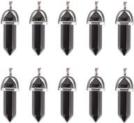 bulk wholesale - 10 pieces authentic black onyx hexagonal stone pendants for jewelry making, crystal healing point reiki charms logo