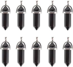 img 4 attached to Bulk Wholesale - 10 Pieces Authentic Black Onyx Hexagonal Stone Pendants for Jewelry Making, Crystal Healing Point Reiki Charms