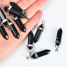 img 2 attached to Bulk Wholesale - 10 Pieces Authentic Black Onyx Hexagonal Stone Pendants for Jewelry Making, Crystal Healing Point Reiki Charms