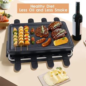 img 3 attached to 🔥 Multi-functional Electric Indoor Smokeless Grill: Perfect for Family Thanksgiving, Christmas Party, and Barbecue - Includes Grill Pans, Wooden Spatula, Non-Stick Grill Plate - Ideal for Cooking Cheese, Korean BBQ, and Raclette - Indoor and Outdoor Usage