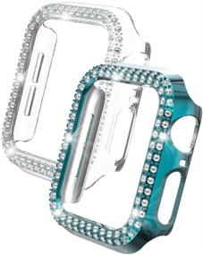 img 4 attached to Bling Case Compatible With Apple Watch Series 3/2/1 PC Diamonds Bumper Face Cover For Iwatch 42Mm (Transparent Blue