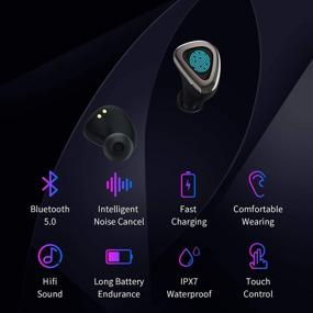 img 3 attached to 🎧 Bluetooth 5.0 True Wireless Earbuds - Hi-Fi Stereo Sound with Deep Bass, IPX7 Waterproof, 36 Hours Playtime, Charging Case Included (Black)