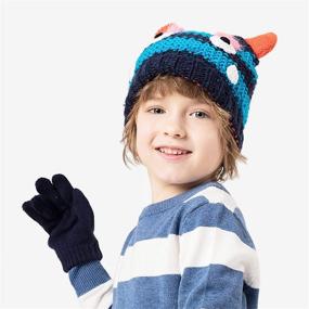 img 2 attached to 🧸 accsa Toddler Kids Boy Knit Winter Beanie Hat & Glove Set Dino Monster Crocodile – Cute and Warm Accessories for Boys