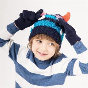 img 1 attached to 🧸 accsa Toddler Kids Boy Knit Winter Beanie Hat & Glove Set Dino Monster Crocodile – Cute and Warm Accessories for Boys