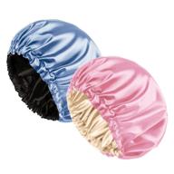 🧖 2-pack reversible satin sleep cap and shower cap | adjustable double-layered satin sleeping cap for women | ideal for sleeping or bathing | pink-blue logo