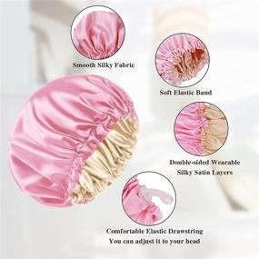 img 2 attached to 🧖 2-Pack Reversible Satin Sleep Cap and Shower Cap | Adjustable Double-Layered Satin Sleeping Cap for Women | Ideal for Sleeping or Bathing | Pink-Blue