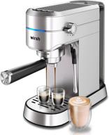 ☕ wirsh 15 bar espresso machine with milk frother steamer wand: compact stainless steel coffee maker for cappuccino and latte with removable reservoir logo