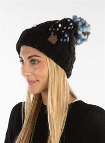 img 2 attached to Funky Junque Women's Chunky Knit Slip Stitch 🎩 Beanie with Jumbo Yarn and Feathered Pom - Hat