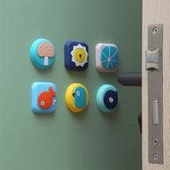 🚪 door stopper wall protector - 6 pack 1.8" soft rubber wall protectors with self adhesive sticker for damage protection on walls, doorknobs, refrigerator doors, and cabinets - cartoon design логотип