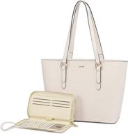 👜 lovevook women's work tote purse shoulder bag fashion handbags set with matching wallets - 2 pcs purses and wallets set logo