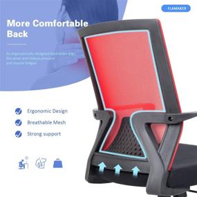 img 2 attached to 🪑 Flamaker Red Mesh Office Chair: Ergonomic Swivel Desk Chair with Lumbar Support, Armrests, and Thick Seat- Ideal for Comfortable and Productive Work