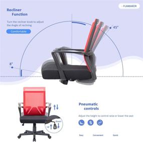 img 3 attached to 🪑 Flamaker Red Mesh Office Chair: Ergonomic Swivel Desk Chair with Lumbar Support, Armrests, and Thick Seat- Ideal for Comfortable and Productive Work