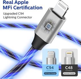 img 2 attached to 🔵 6FT Cool Light Up USB C to Lightning Cable for iPhone 12 - Fast Syncing, Apple MFi Certified Charger Cord - Blue