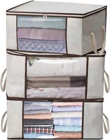 img 4 attached to 👚 MISSLO Thick Oxford Clothing Organizer Storage Bags for Clothes, Blanket, Comforter - 3 Piece Set (Beige), Closet Storage Solution for Medium-sized Items